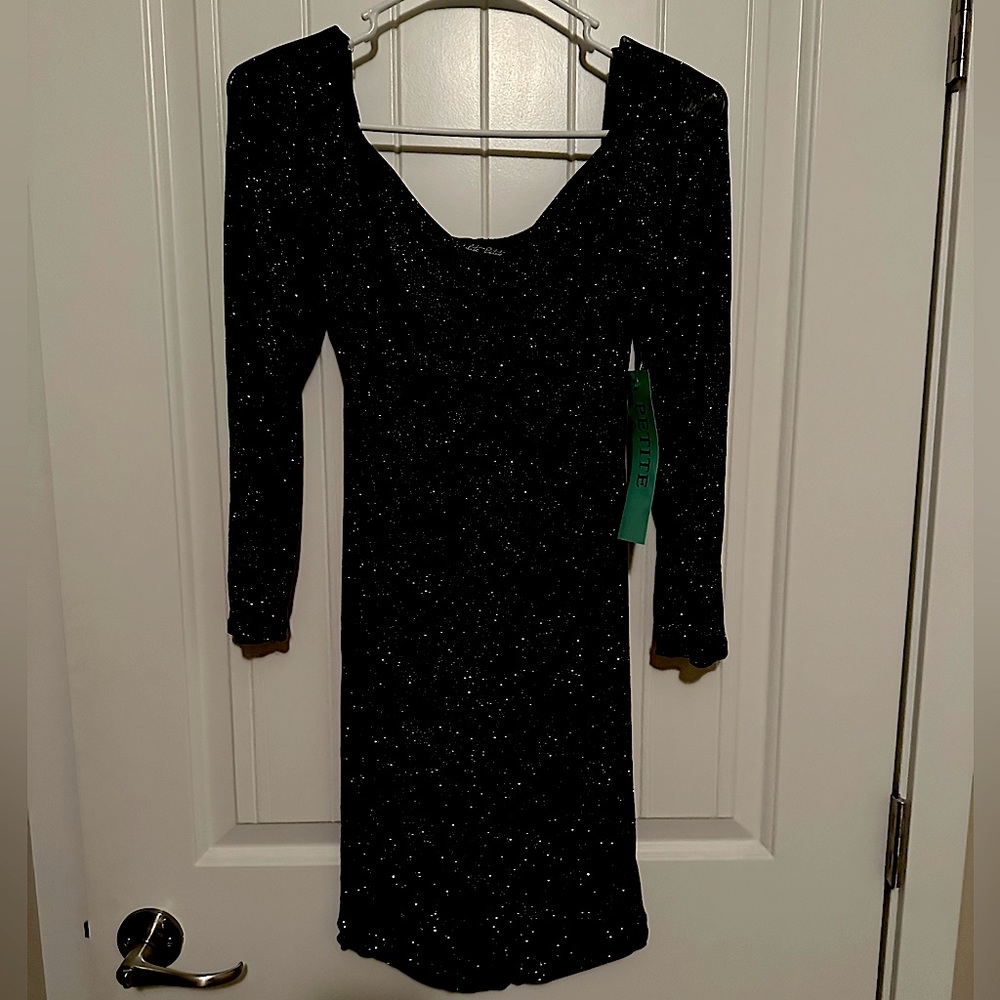 PETITE Black Sparkly Bodycon Dress (Candalite Petite)